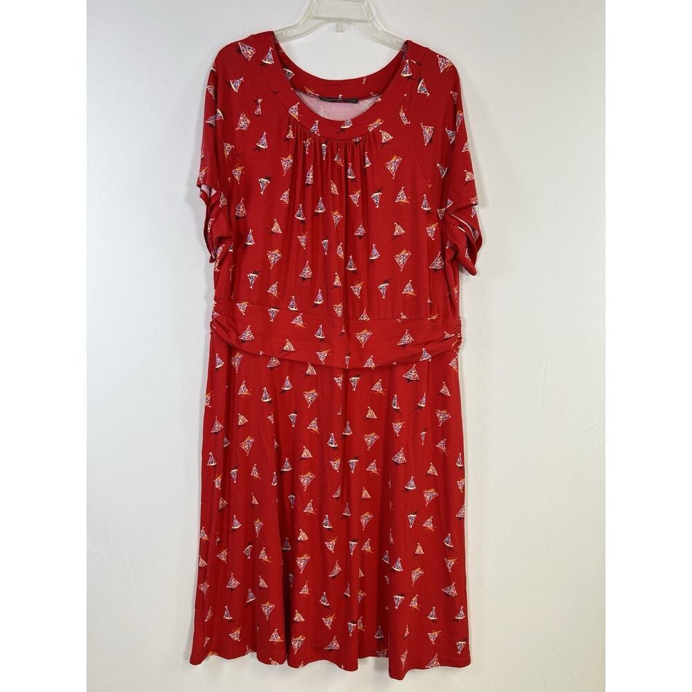 Women’s‎ Midi Dress 1X 18-20 Sailboat Print Red Nautical Coastal Summer